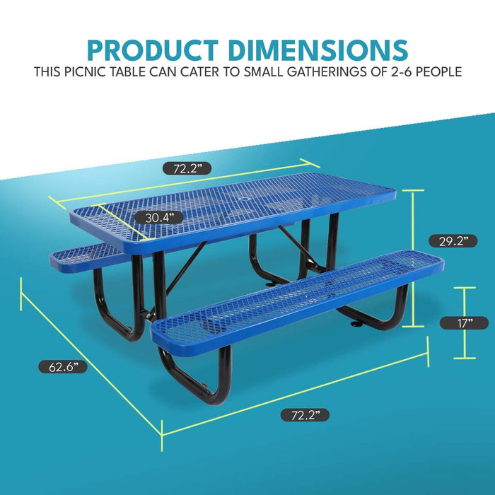 Outdoor Steel Picnic Rectangular Table With Umbrella Pole