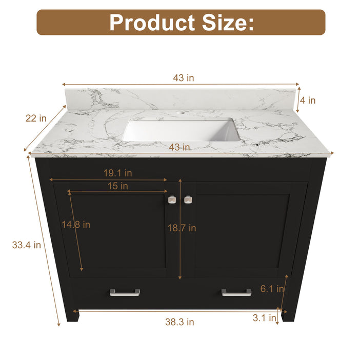 Bathroom Vanity Set, Fluted Cabinet, Soft Close Doors & Drawers, Single Faucet Hole, Sink Included - Black Home Essentials