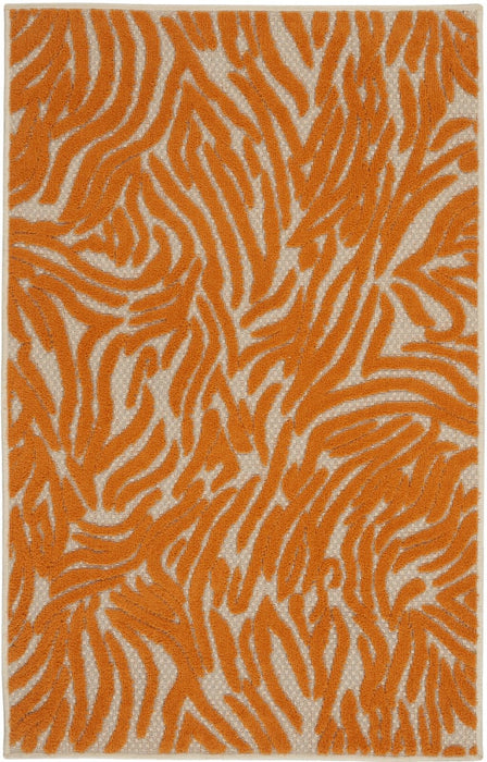 3' X 4' Abstract Stain Resistant Indoor / Outdoor Area Rug - Orange / Ivory