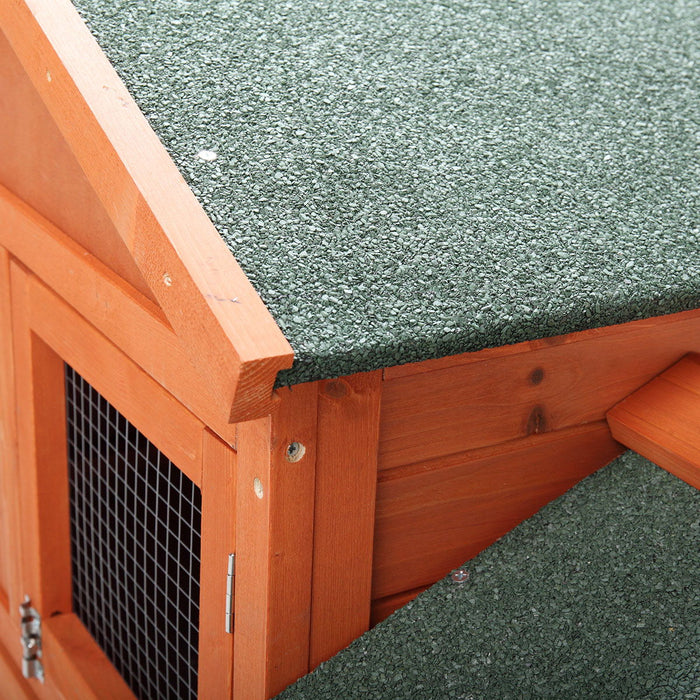 Large Wooden Rabbit Hutch Indoor And Outdoor Bunny Cage With A Removable Tray And A Waterproof Roof, Orange Red
