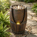 Rustic Barrel Water Fountain With LED Light Daily Nest