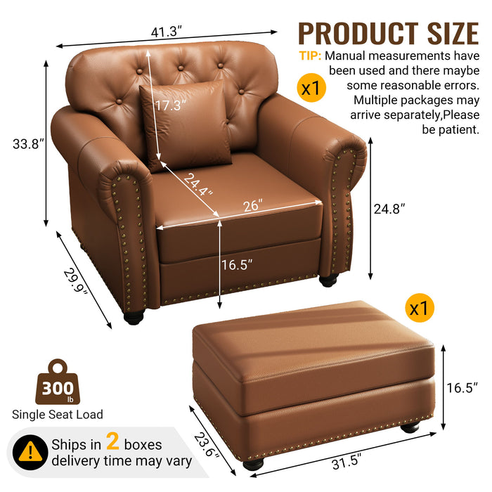 Upholstered Sofa With Nailhead Trim, Rolled Armrests With Ottoman Home Essentials