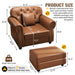 Upholstered Sofa With Nailhead Trim, Rolled Armrests With Ottoman Home Essentials