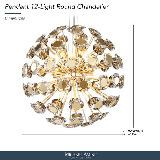 Michael Amini Lighting - Pendant 12-Light Round Crystal Chandelier - Gold Michael Amini