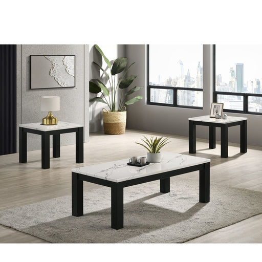 Modern 3 Piece Living Room Table Set With Faux Marble Top Wooden - Black / White Home Essentials