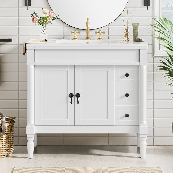 Bathroom Vanity With Ceramic Sink, 2 Doors 3 Drawers, Soft Close Design
