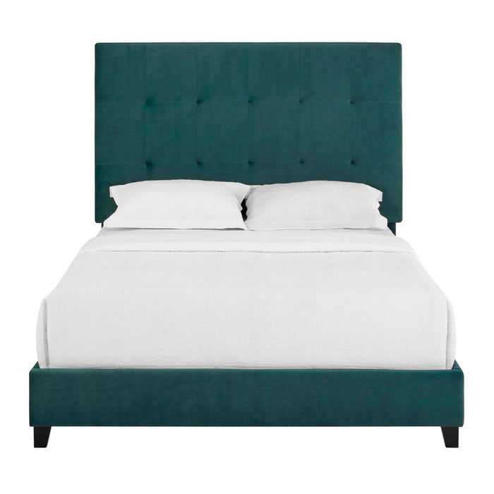 Bridgevine Home Queen Size Green Velvet Tufted Upholstered Platform Bed