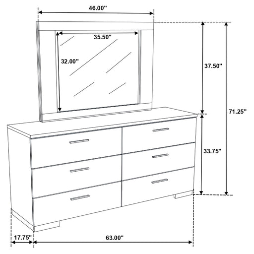 Dulcey - 6 Drawer Dresser With Mirror - Gloss White Furniture Max