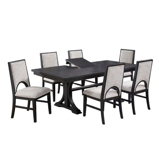 7 Piece Set, Trestle Dining Table And 6 Side Chairs With Cutout Back - Black / Charcoal / White Home Essentials