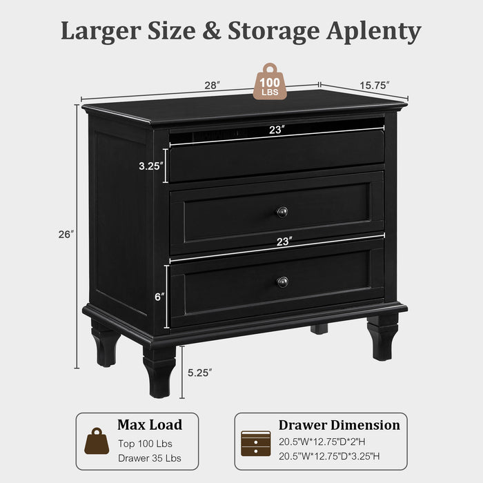 Nightstand With Charging Station, 3 Drawer Storage Table Home Essentials