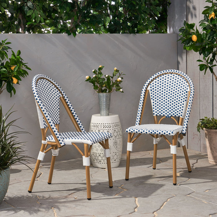Outdoor Rattan And Aluminum French Bistro Chairs Set