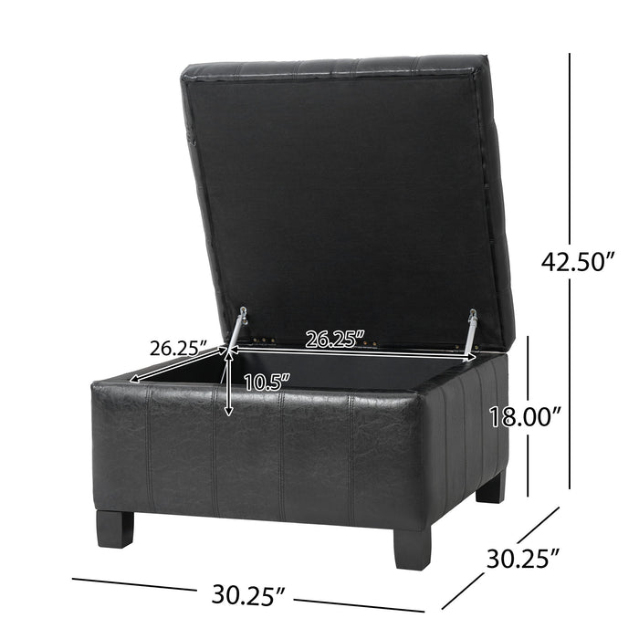 Square Tufted Indoor Ottoman With Lift-Top Storage Noble House