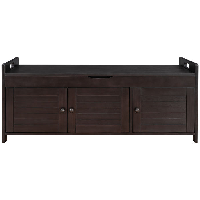 Storage Bench With 3 Shutter-Shaped Doors, Shoe Bench With Removable Cushion And Hidden Storage Space Hearth and Haven