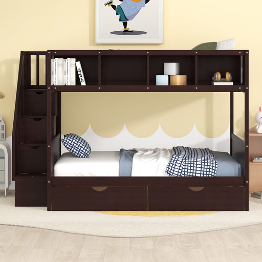 Bunk Bed With Shelfs, Storage Staircase And 2 Drawers DreamHaus