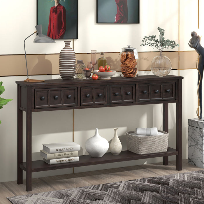 Rustic Entryway Console Table Long Sofa Table With Two Different Size Drawers And Bottom Shelf For Storage