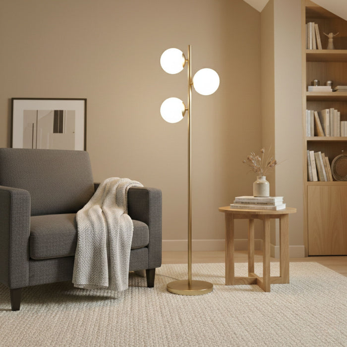 Brilliance - Modern Floor Lamp, Opal Shades And Round Base - Clear / Gold Ashcroft Furniture
