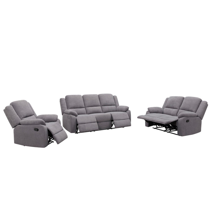 3 Piece Reclining Sofa Set With 150° Deep Recline, 3 Seat Couch, Loveseat & Single Recliner - Gray Home Essentials