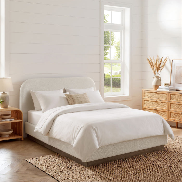 Linton - Queen Size Upholstered Platform Bed - Cream White / Light Grey / Camel Oak House & Home Furniture