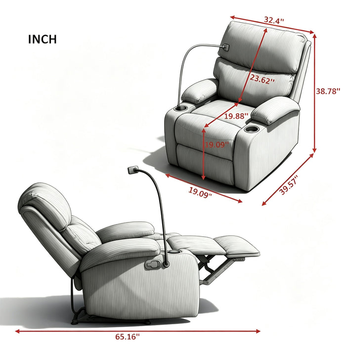 Adjustable Manual Recliner, Ergonomic Lounge Chair With Phone Holder And 2 Cup Holders Home Essentials
