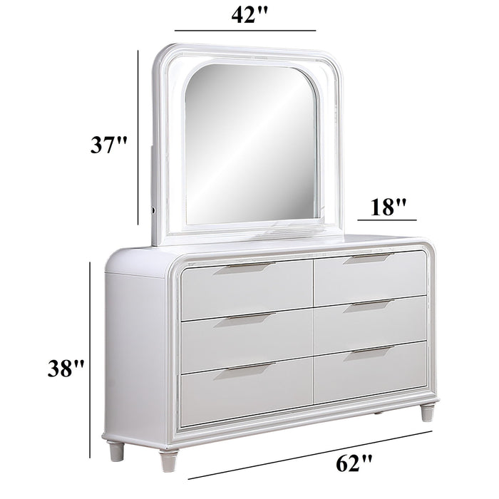 Pearl Dresser With Mirror 6 Drawers Spacious Storage - White Home Essentials