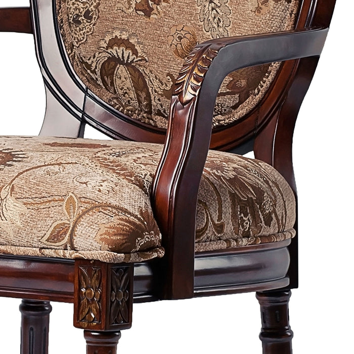 Bernice - Oval Back Chair With Floral Carvings - Brown / Beige Gray