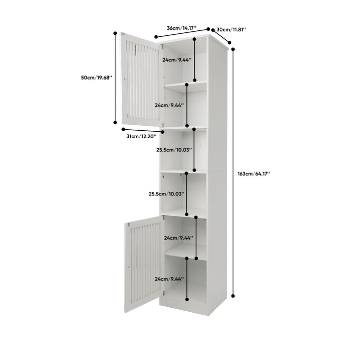 Tall Bathroom Cabinet With Adjustable Shelves, Louvered Door Floor Standing Storage Unit - White Home Essentials