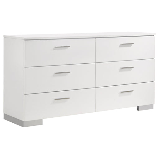 Dulcey - 6 Drawer Dresser With Accents, Bedroom Storage - Gloss White Furniture Max