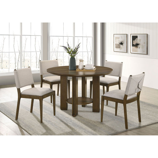 Crispin - 5 Piece Round Dining Table Set With Upholstered Chairs - Brown Furniture Max