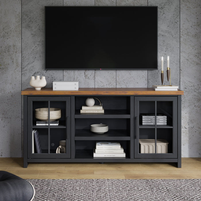 Essex - 67" TV Stand Console For TVs Up To 80" - Black And Whiskey