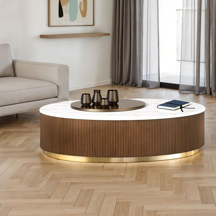 Oval Cocktail Table - Brown / Gold / White Home Essentials