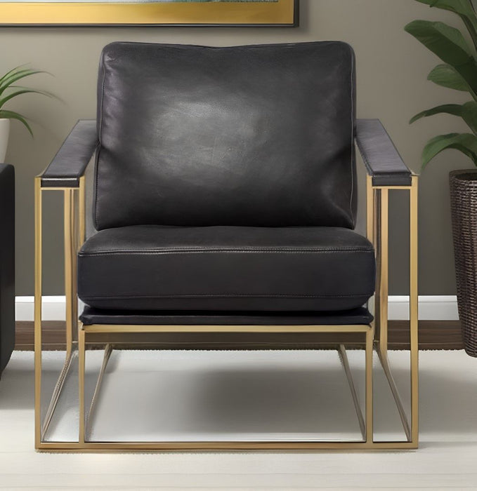 Faux Leather Lounge Chair - Black And Gold
