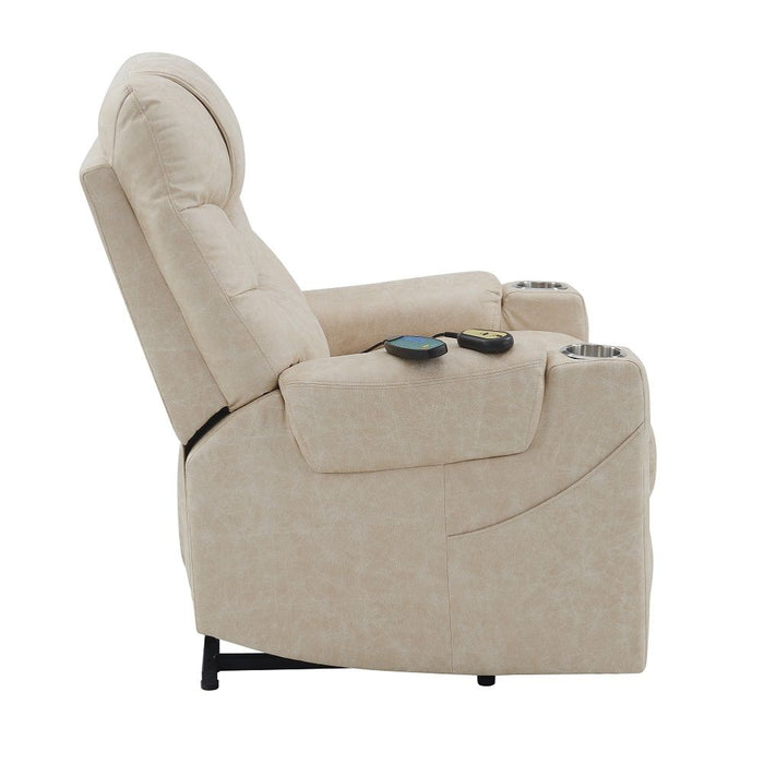 Nairi - Power Recliner With Lift, Heating & Massage - Ivory Polished Microfiber ACME