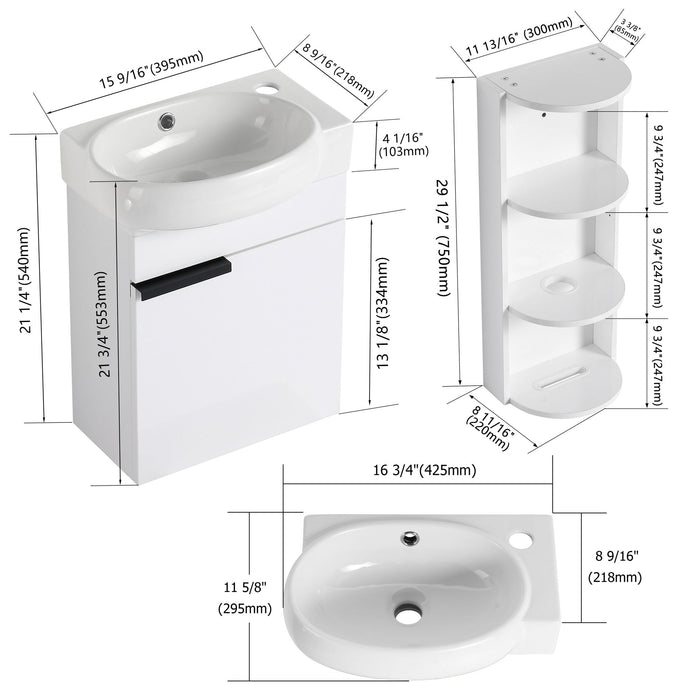 Wall Mounted Bathroom Vanity With Sink And Storage Rack, Soft Close Doors Home Essentials