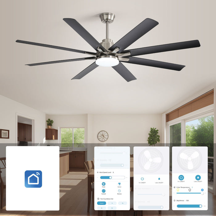 66" Low Profile Ceiling Fan With Dimmable LED Lights, 6 Speed Reversible DC Motor For Indoor - Brushed Nickel Daily Nest