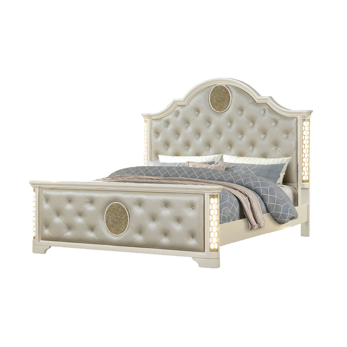 Jasmine - Queen Size Tufted Upholstery & LED Bed - Beige Matrix Furniture Group