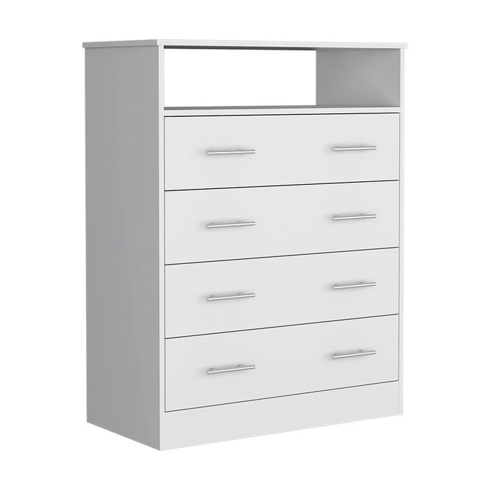 Four Drawer Standard Chest With Open Shelf - White