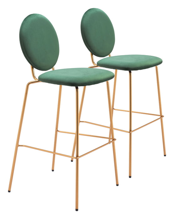Odessa - Barstool (Set of 2) - Green / Gold Zuo Modern
