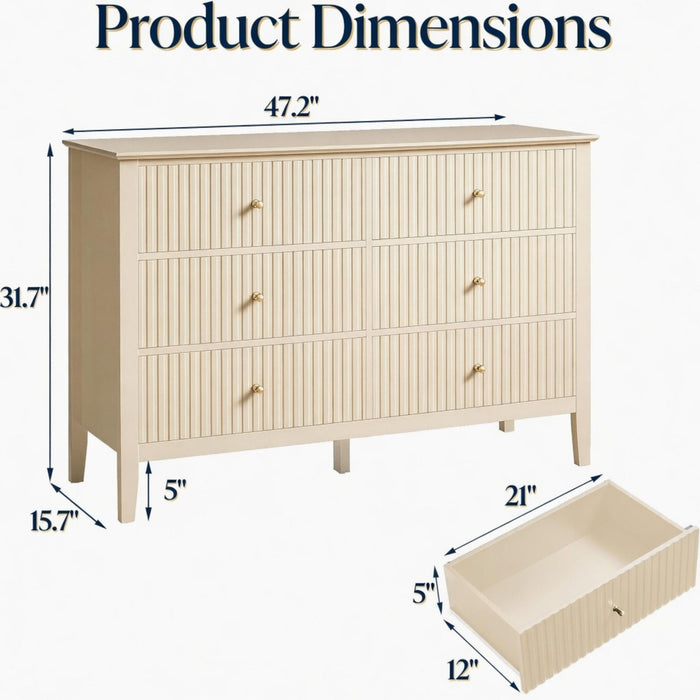 Modern 6 Drawer Fluted Dresser Home Essentials