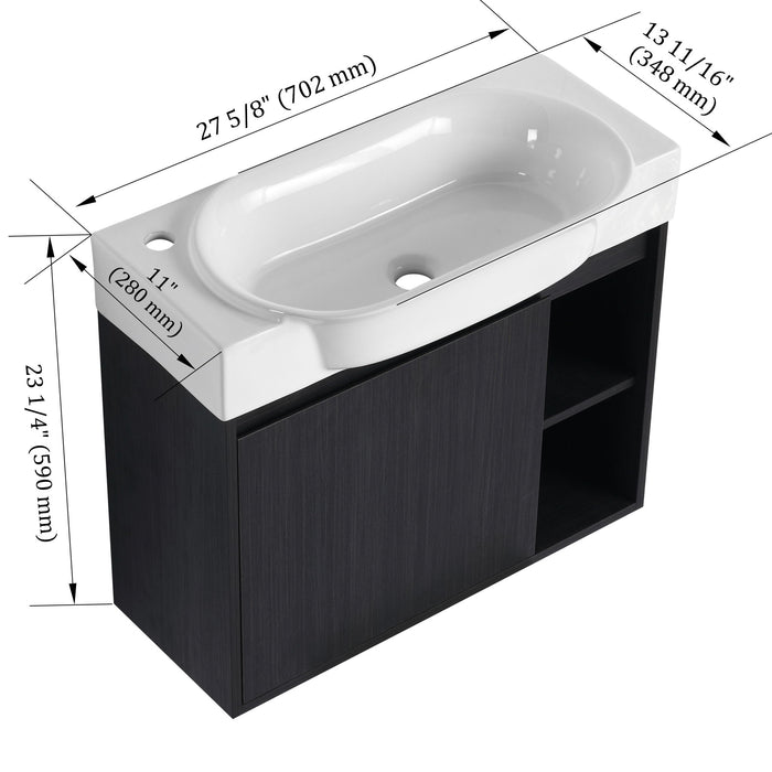 28" Wall Mounted Bathroom Vanity With Sink & Soft Close Door - Black Chestnut Home Essentials