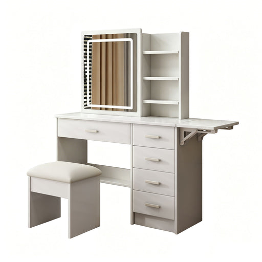 Fashion Vanity Desk With Mirror And Lights For Makeup, 5 Drawers, Adjustable Lighting - White Home Essentials