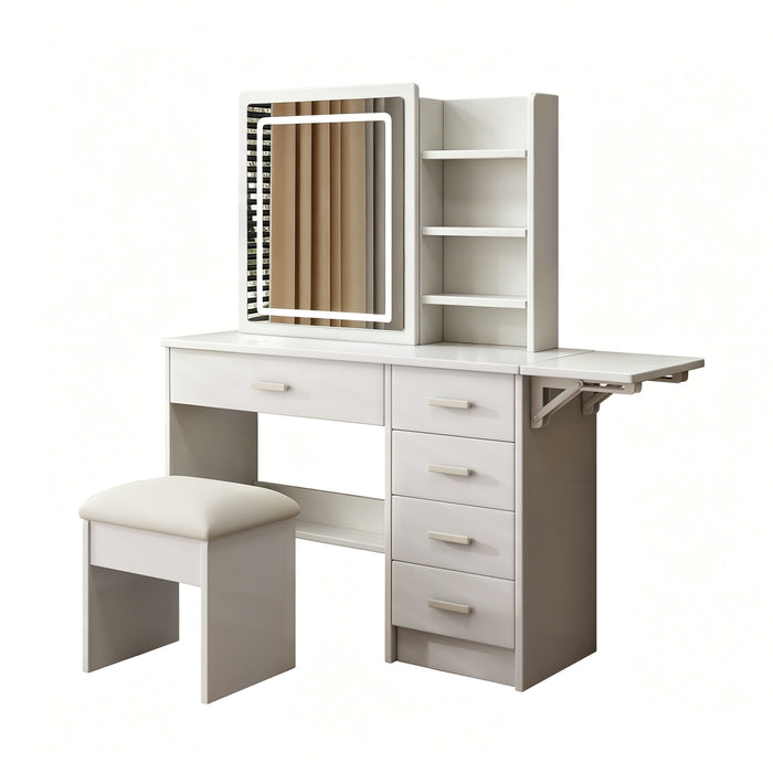 Fashion Vanity Desk With Mirror And Lights For Makeup, 5 Drawers, Adjustable Lighting - White Home Essentials