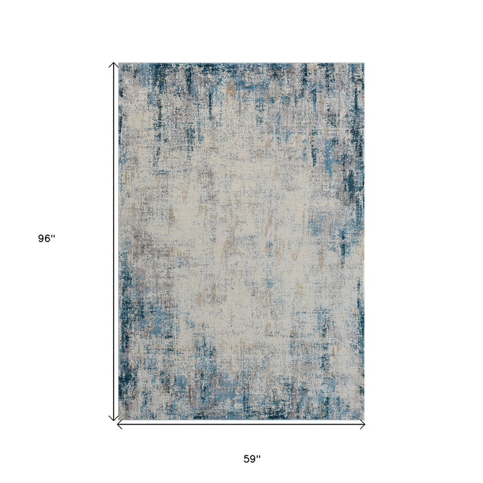 4.9' x 8' Abstract Area Rug - Blue And Ivory