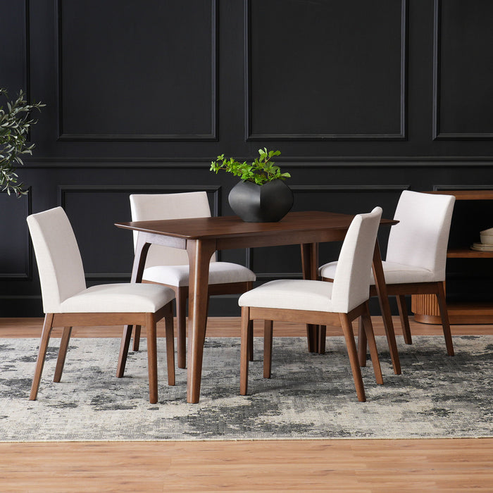 5 Piece Dining Set With Table And Upholstered Chairs - Light Beige / Walnut Noble House