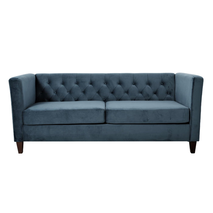 Button Tufted 3 Seater Sofa, Upholstered Couch For Living Room - Navy Blue US Pride