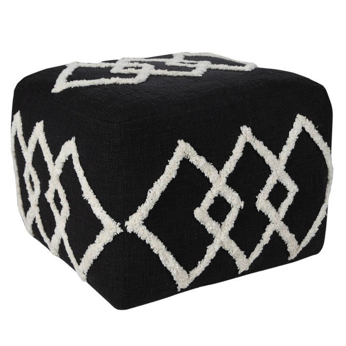 Square Cotton Ottoman - Black