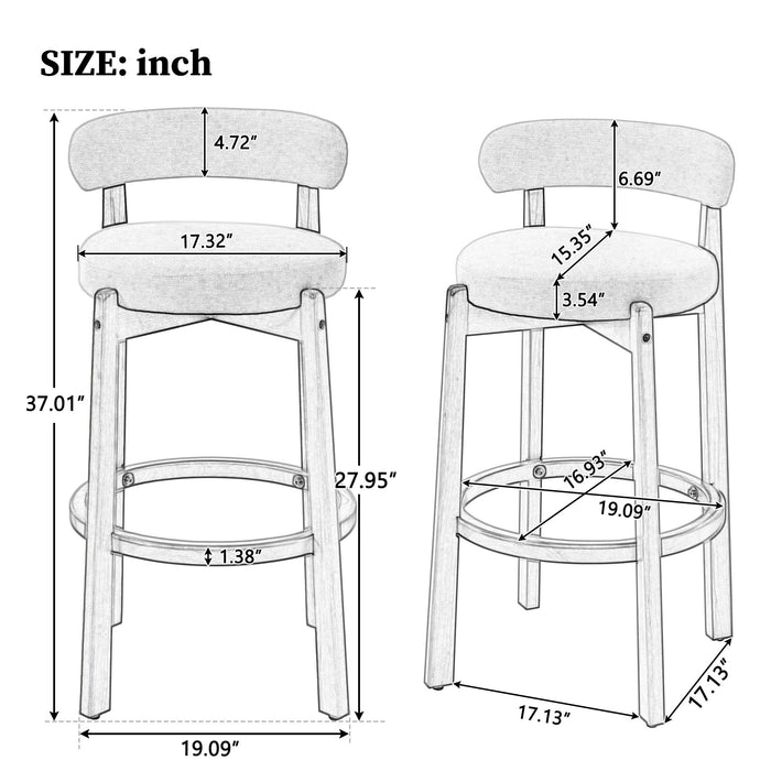 Bar Stool With Curved Backrest, Rounded Edges, And Footrest (Set of 2) - Beige / Walnut Hearth and Haven