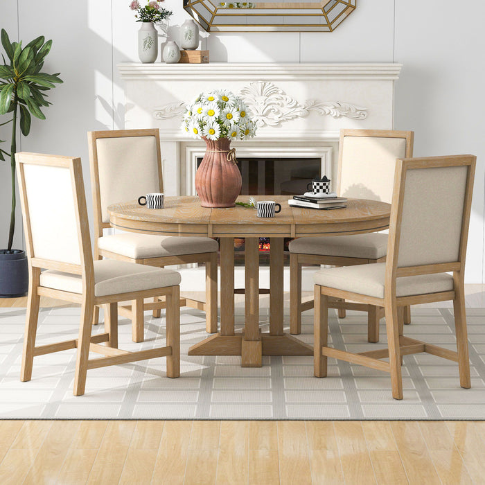 Dining Set & Extendable Round Table And 4 Upholstered Chairs Hearth and Haven