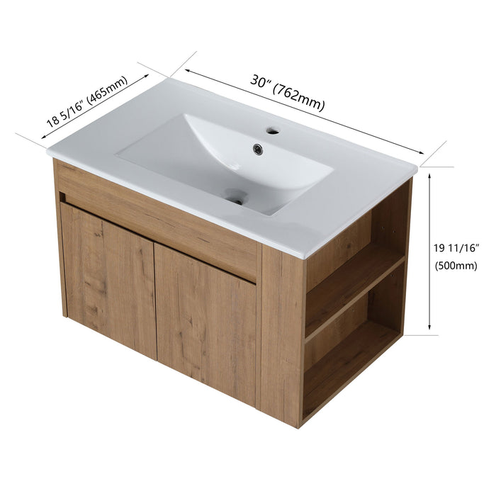 Wall Mounted Bathroom Vanity With Basin And Adjustable Open Shelf Home Essentials