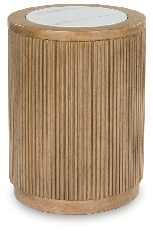 Camdill - Round End Table - Light Brown / White Signature Design by Ashley®