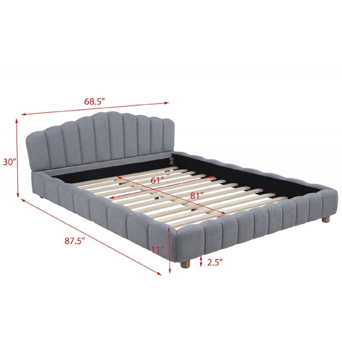 Queen Upholstered Platform Bed, Low Profile Frame - Light Blue Home Essentials